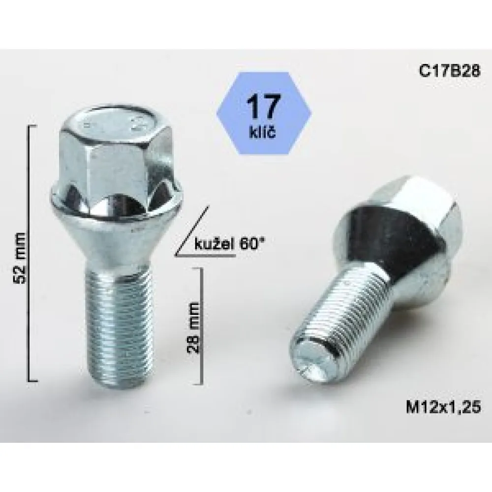 Varžtai BIMECC 12x1,25 28 mm kon/cink C17B28 (250)