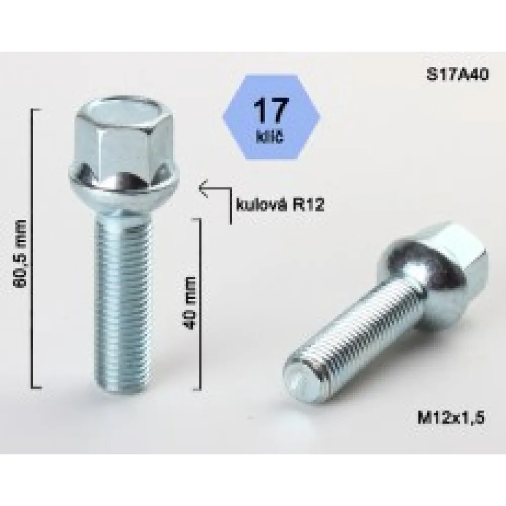 Varžtas BIMECC 12X1,5 40 H17 sfer/cink S17A40 (250)