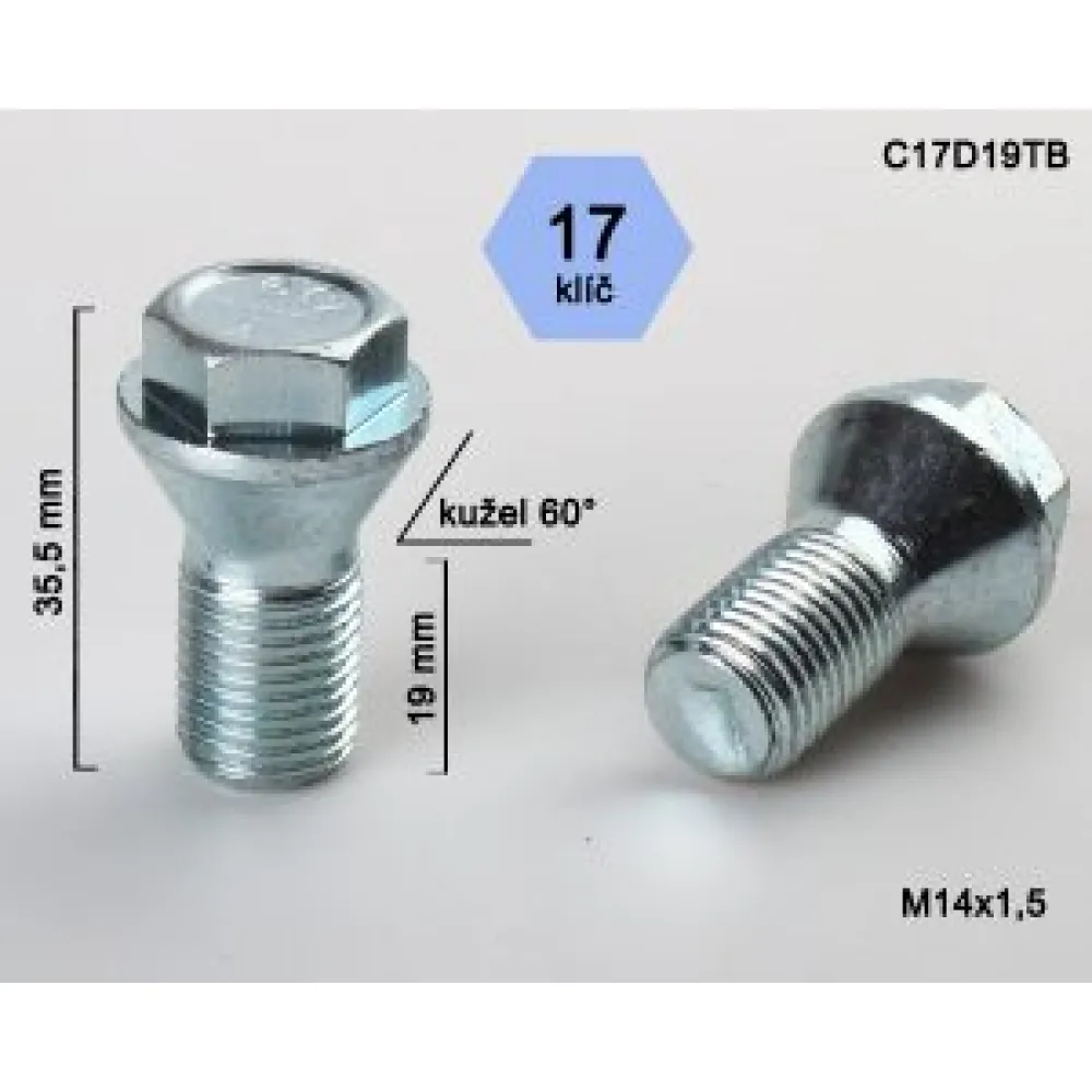 Varžtas BIMECC 14X1.5 H17  cink/kon C17D19TB for adapters