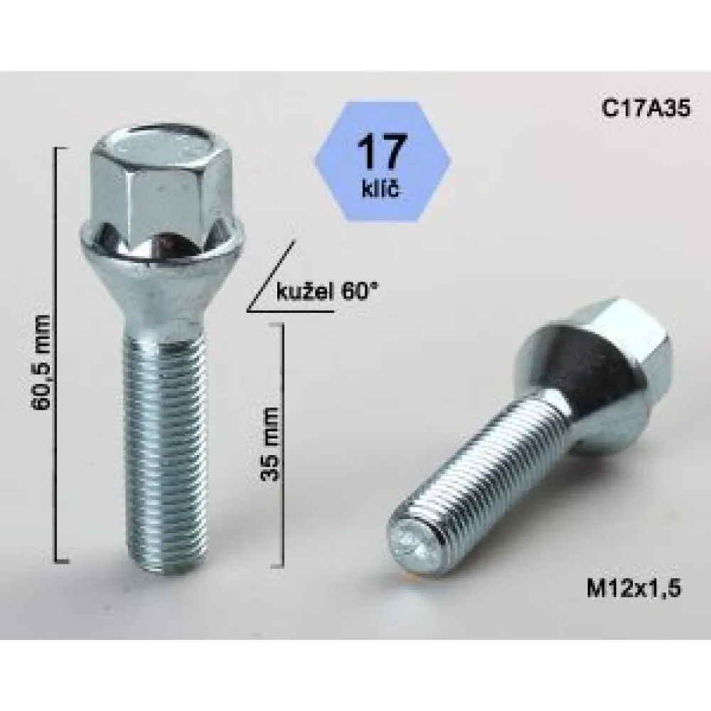 Varžtai BIMECC 12x1,5 35 mm kon/cink C17A35 (250)