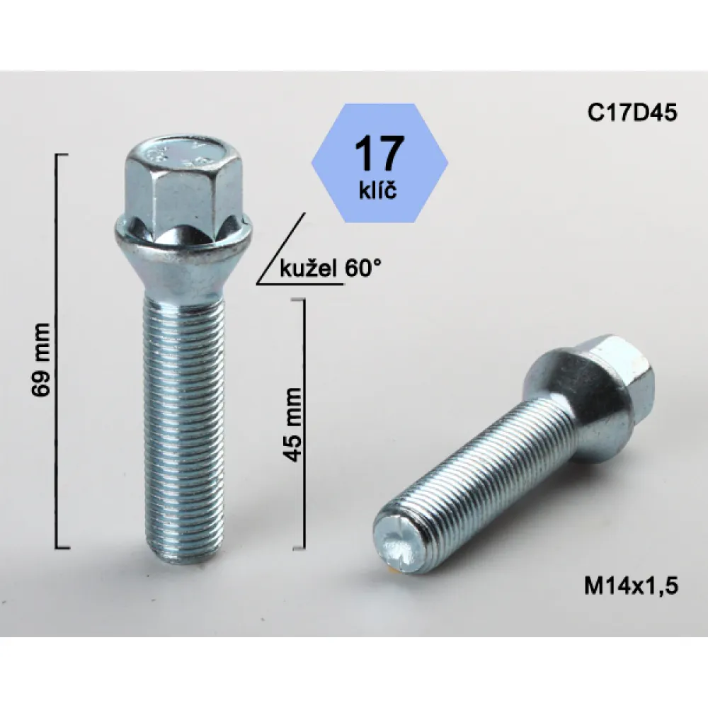 Varžtas BIMECC 14x1,5 45 mm kon/cink C17D45 (200)